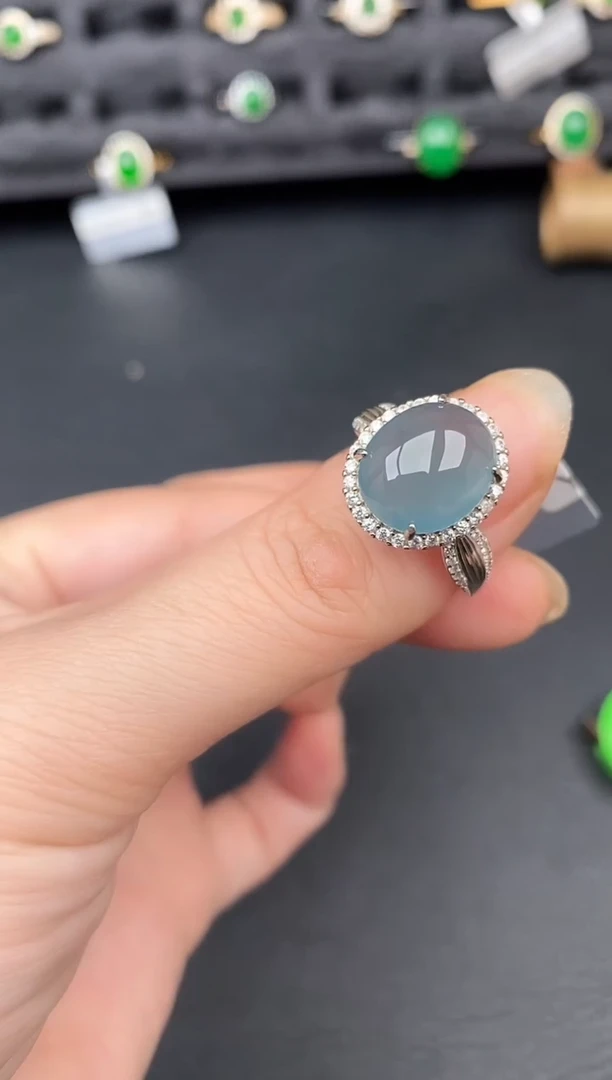 银S925镶嵌戒指翡翠天然a货翡翠74