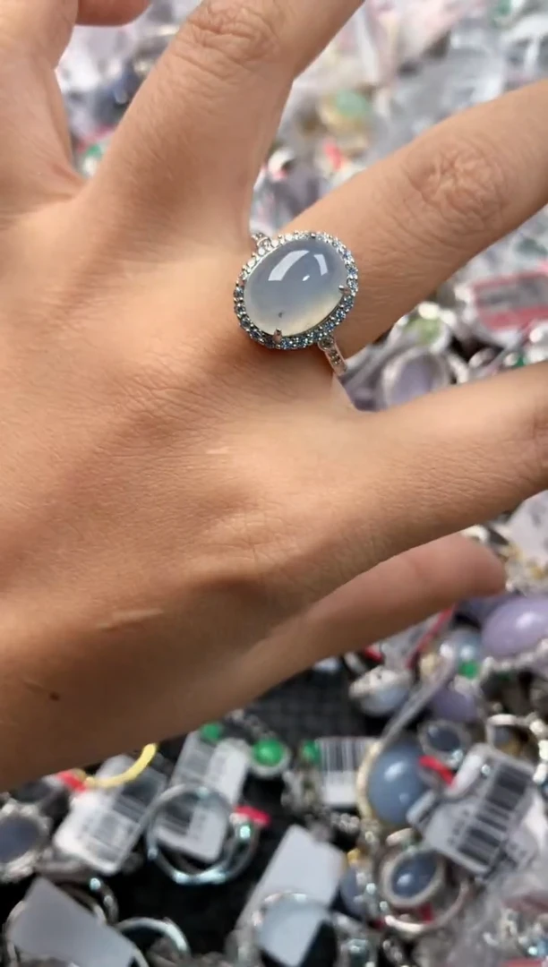 银S925镶嵌戒指翡翠555----8