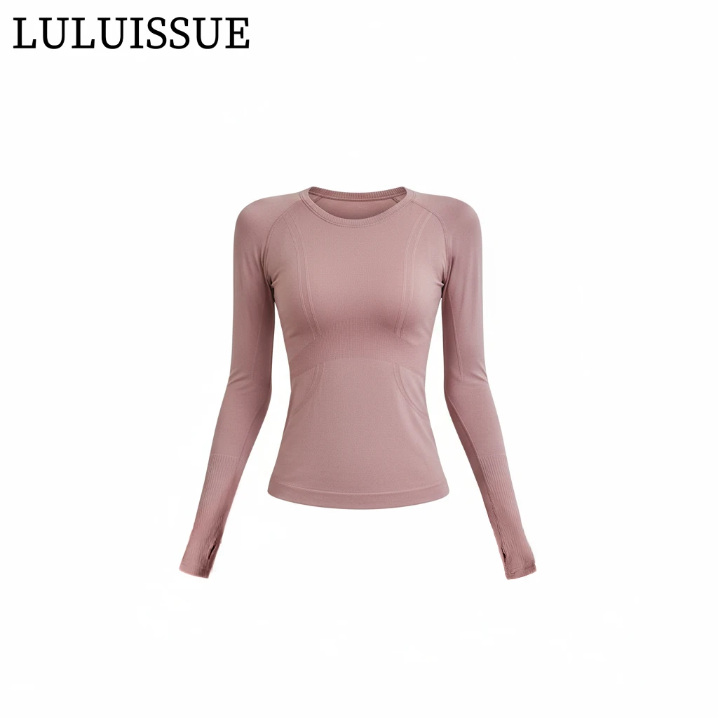 LULUISSUE女瑜伽服装长袖无缝连体编织运动上衣紧身瘦身跑步高弹