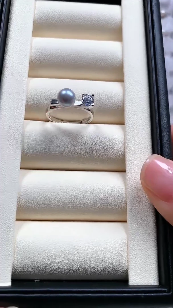 【闪购商品】海水珍珠戒指银S925镶嵌海水珍珠开口戒平衡木款