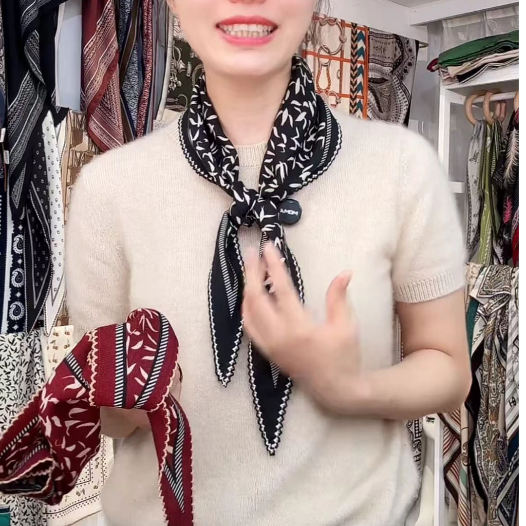 【小燕子黑色】25**120cm菱形巾女羊毛桑蚕丝菱形巾洋气女小围巾