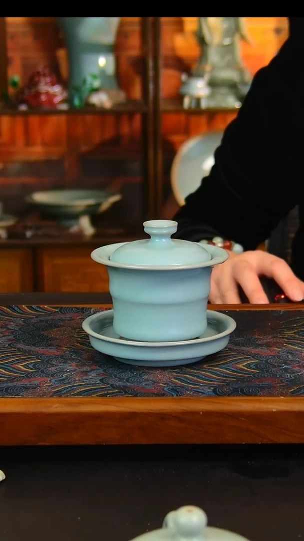 瓷片仿古釉竹节盖碗，一级品