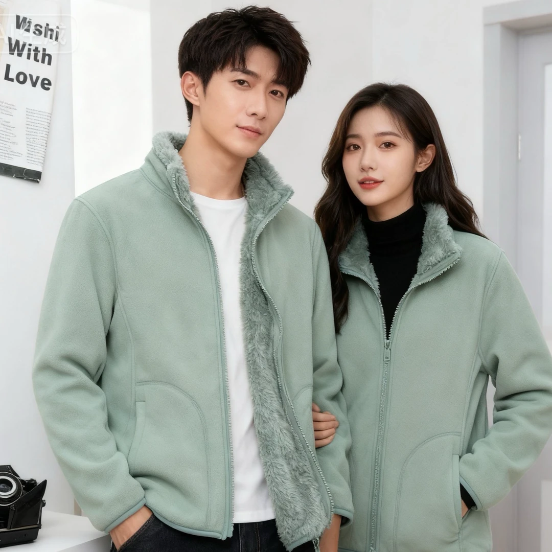 男女同款的双面穿加绒抓绒衣