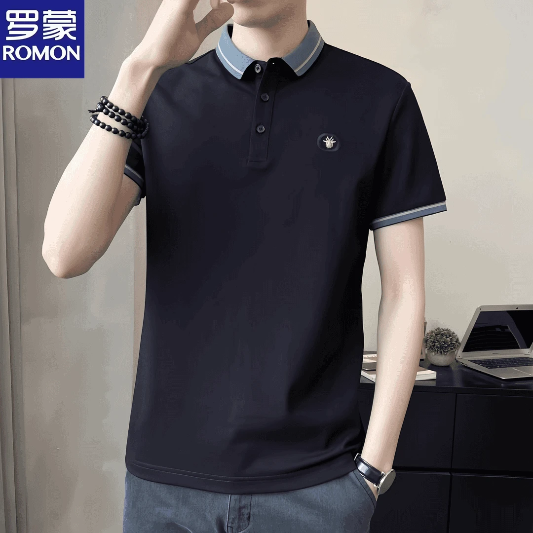 Romon/罗蒙冰丝短袖时尚男士夏季薄款翻领polo衫高端休闲潮牌半袖