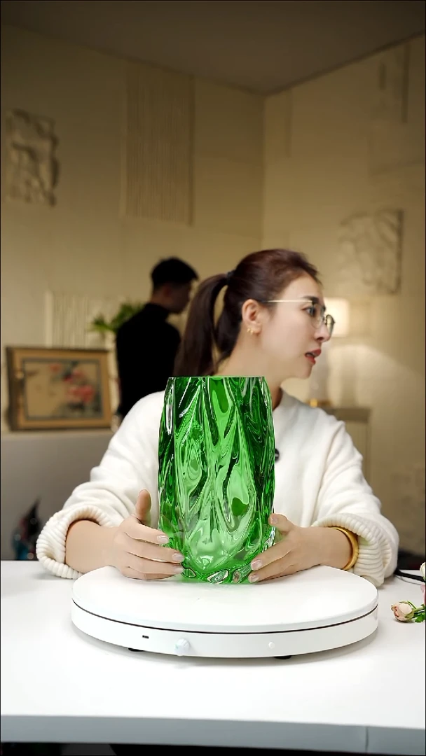 手工艺品琉璃啦*祖母绿菱格花瓶