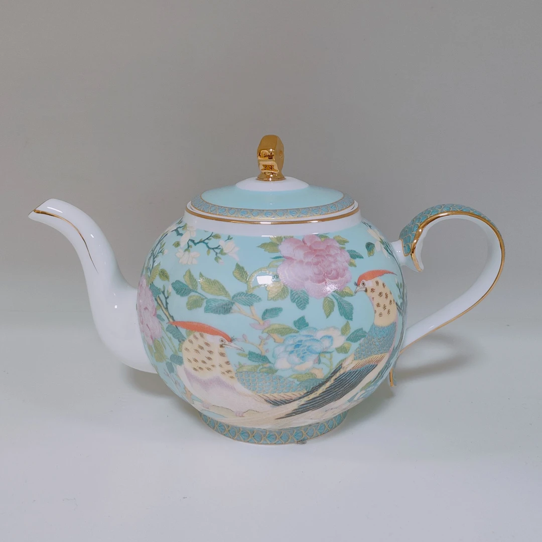 【奇居】骨瓷百鸟禅意壶家用咖啡壶水壶浅蓝#F9508Z-3