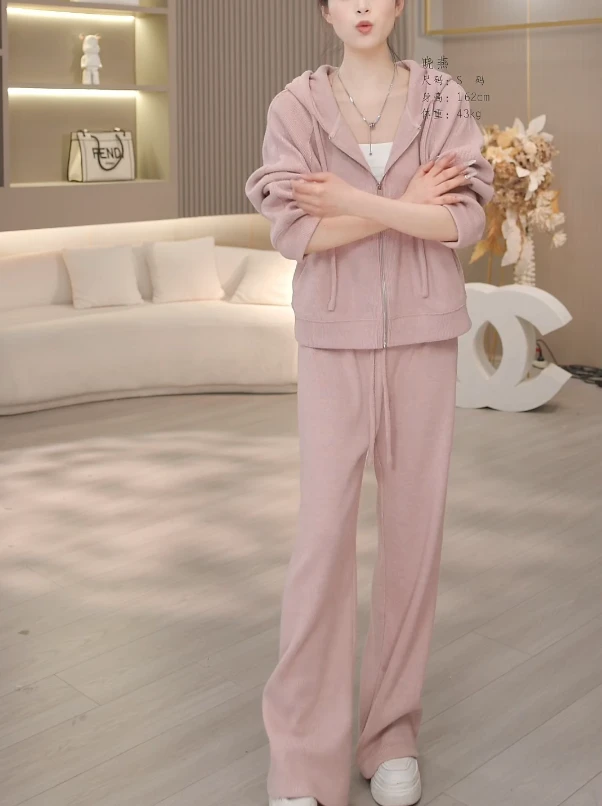 百搭减龄显瘦春秋时尚长袖连帽卫衣+休闲裤宽松两件套装气质洋气