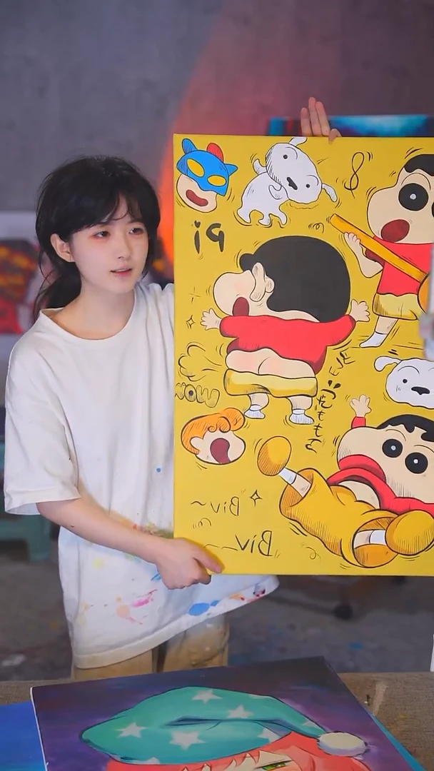 油画白***白大尺寸蜡笔小新丙烯画纯手绘