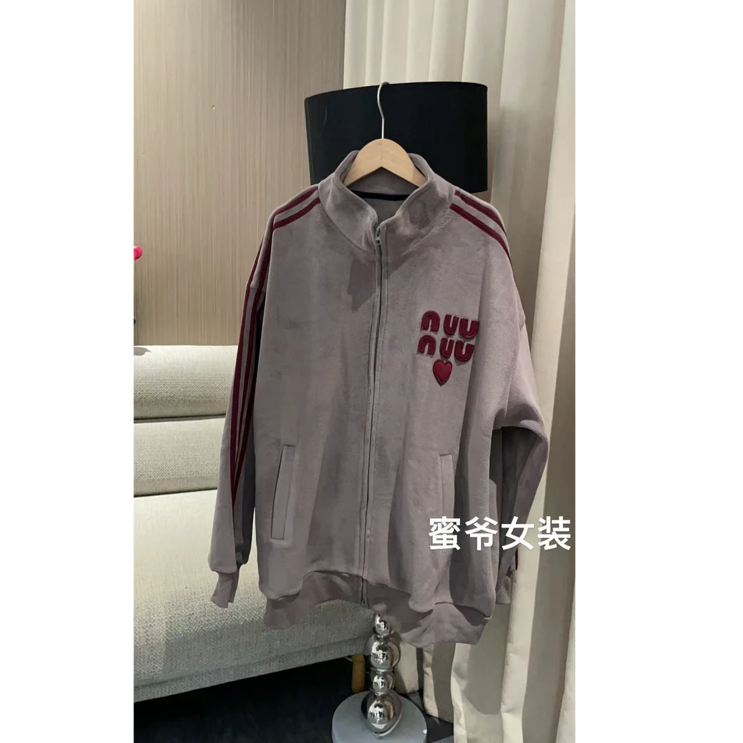 【蜜爷家】秋冬字母设计感毛绒开衫外套