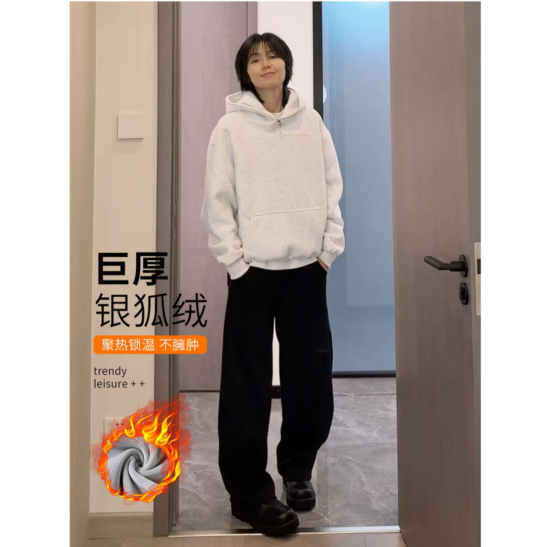 （东圭怪专属）灰色运动裤男生潮牌弯刀裤休闲长裤美式高街复古百搭