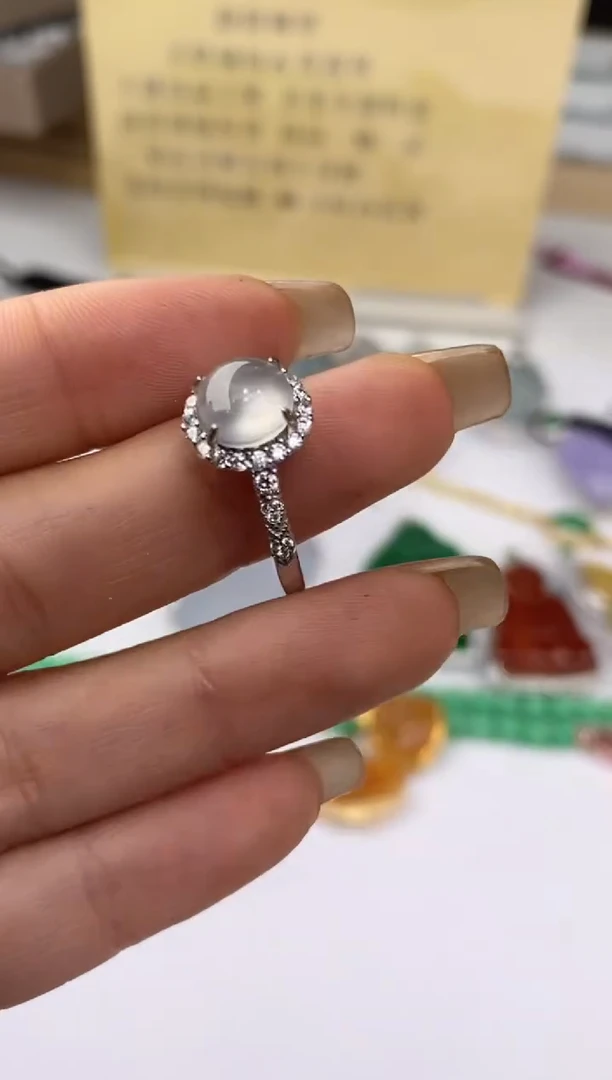 翡翠戒指银S925镶嵌40155