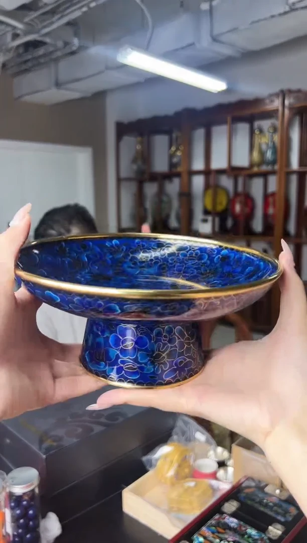 非遗手工景泰蓝小果盘蓝色万花大