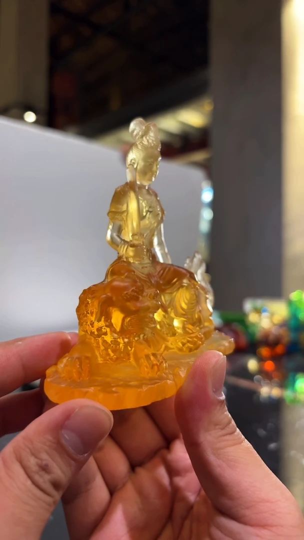 摆件琉璃0701149-1文殊菩萨(狮子坐骑)