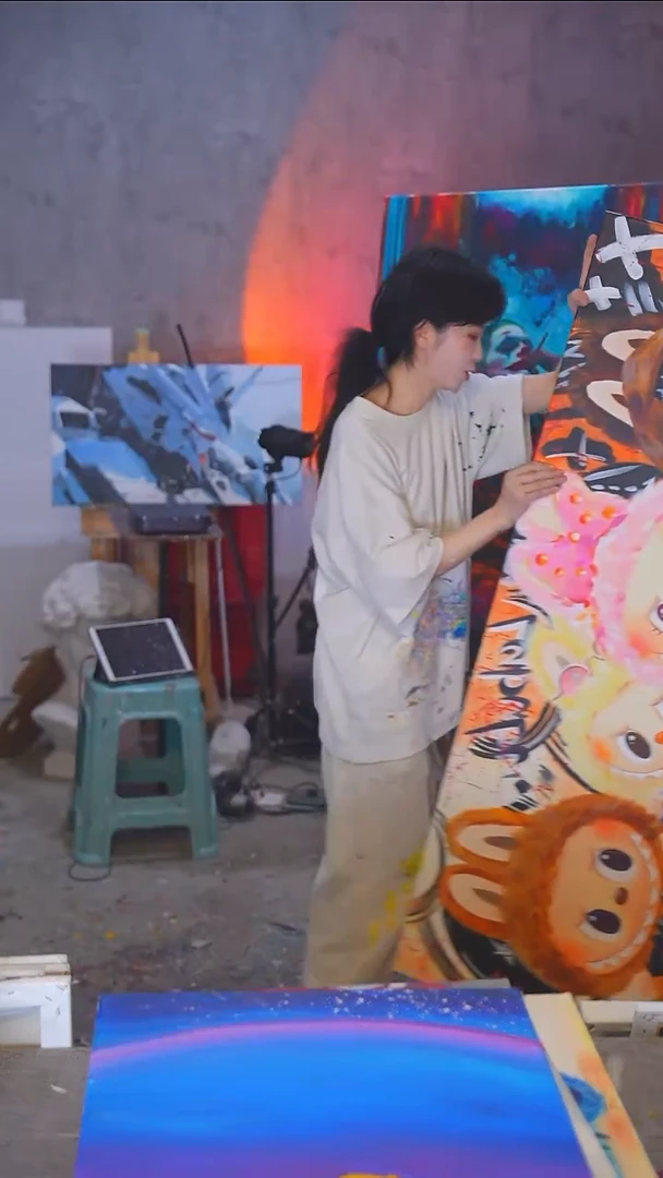 油画煜**⁷大尺寸精品拉布布全家福丙烯画纯手绘