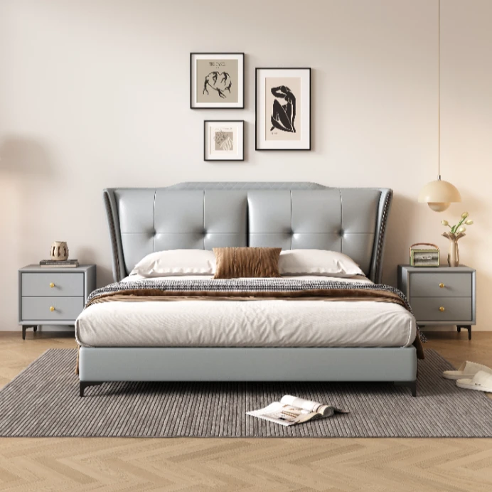 9016#轻奢现代床意式简约双人床1.5米高箱储物主卧储物