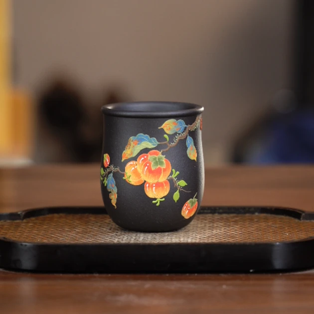 5125原矿紫砂茶具黑墩头堆绘柿子主人杯150cc左右 YST