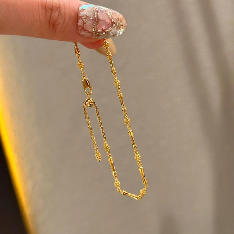 铜合金手链 复古竹节抽拉可调节手链高级感精致轻奢时尚叠戴手饰