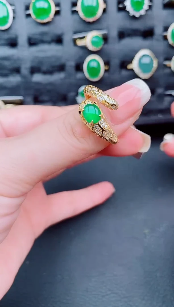 翡翠戒指银S925镶嵌天然a货翡翠454