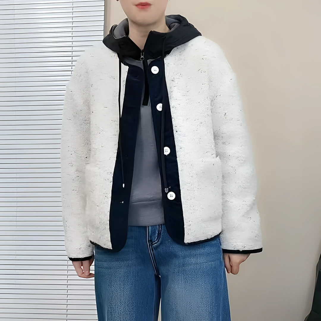 INS风长袖女常规款短外套拼接短款加厚小香风外套轻薄夹棉小棉服