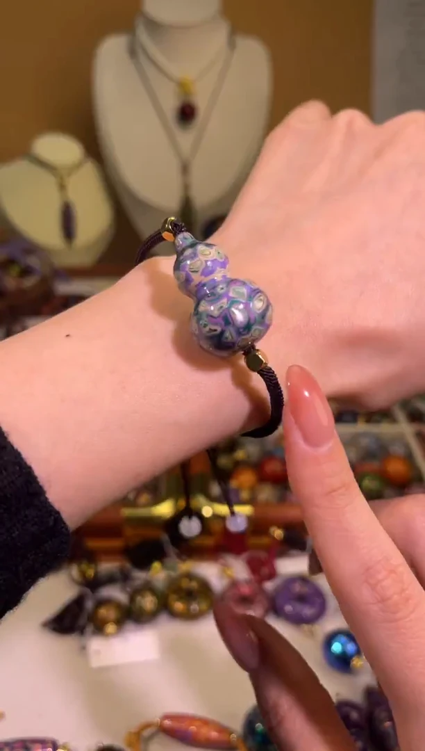 榕城大漆紫色螺钿葫芦珠手链