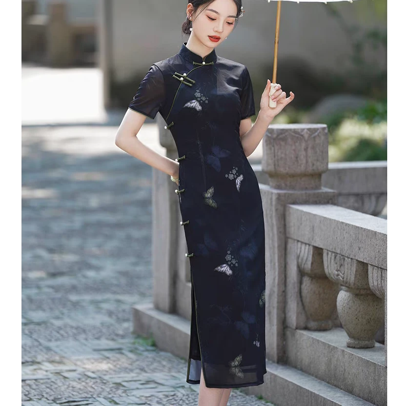 【黛色蝶语】上上喜新款时尚优雅时尚修身长旗袍