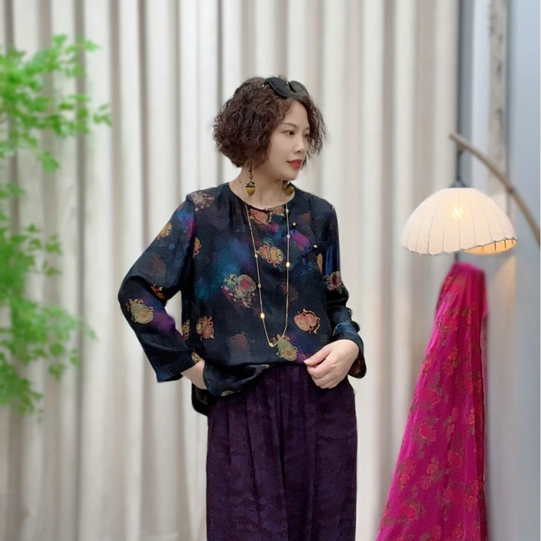 【蚕朵儿】100桑蚕丝香云纱斜门襟新中式国风上衣25C113