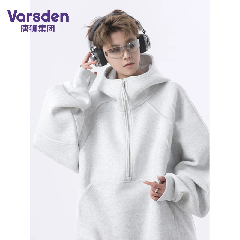 唐狮集团Varsden美式重磅420gcleanfit风拼接卫衣秋季男连帽上衣