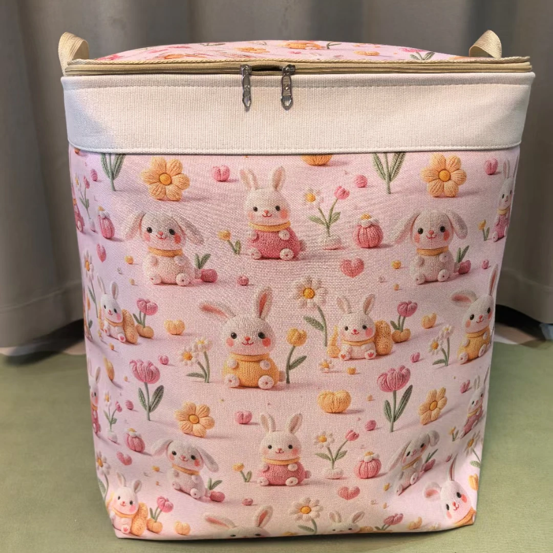 120L粉色小兔子防潮收纳箱衣物整理箱家用储物箱双拉链带钢圈