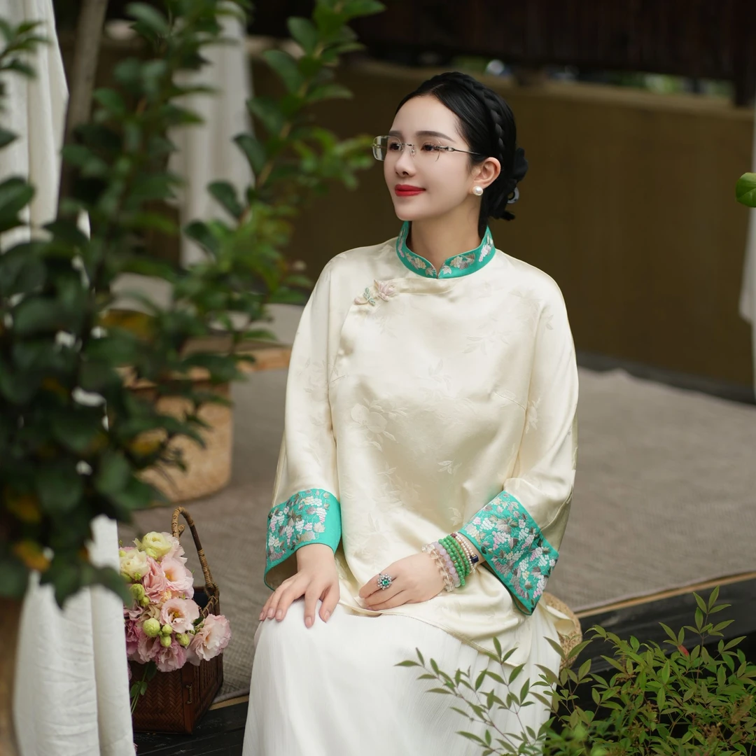 承国风【正绢】手绣100桑蚕丝时尚夏季新中式气质百搭上衣AH12WT091