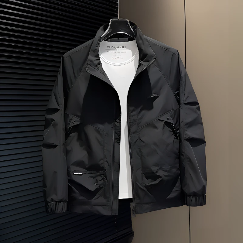 男士春秋季新款立领长袖纯色夹克户外运动潮流百搭帅气上衣痞外套