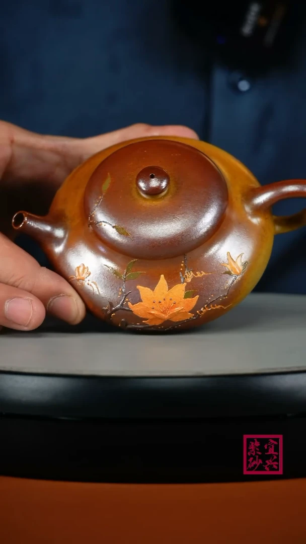 茶壶紫砂顾建华火云烧泥绘静乐150CC