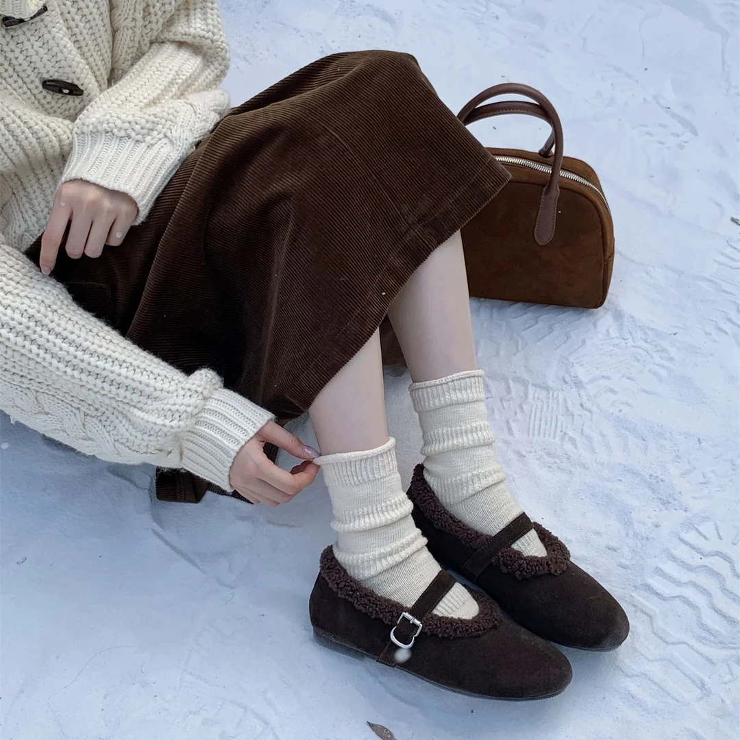 欧美A家羊毛牛反绒皮女士一字带毛鞋休闲鞋YS-251087