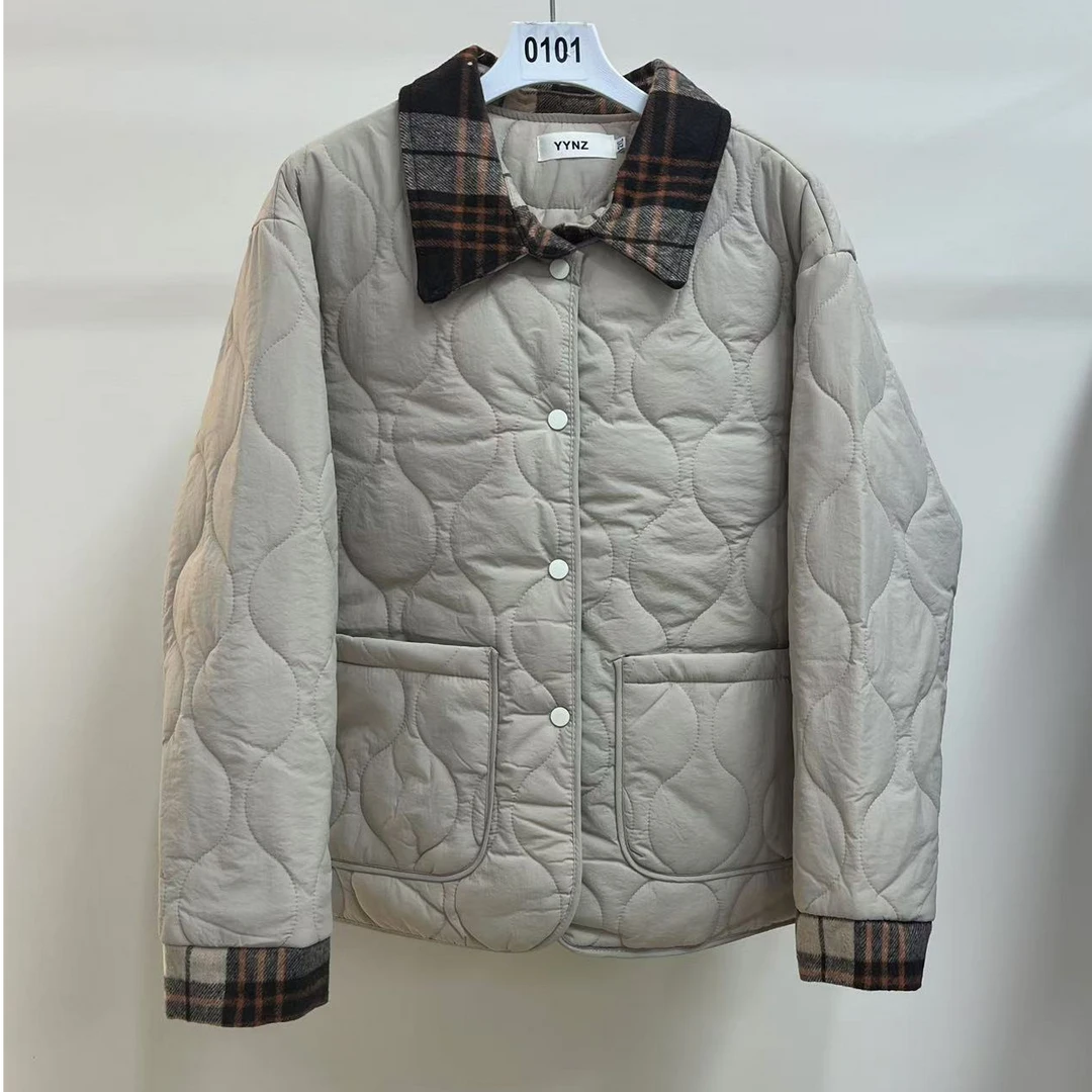 清-格子领菱格短款棉服-1891