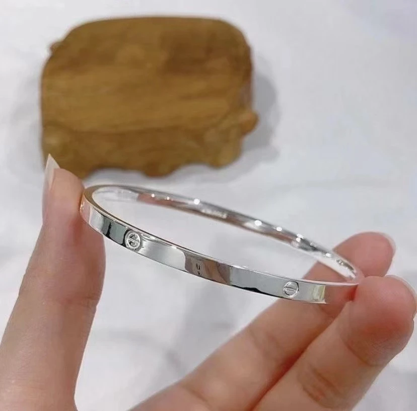 足银手镯 足银999.9手镯 卡家闭口亮面纯银手镯手环送女友礼物