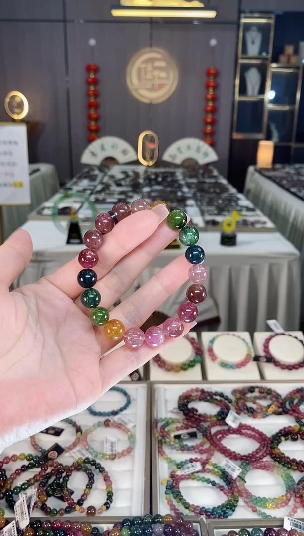 未镶嵌冰透体老矿碧玺彩虹单圈手串10mm+碧玺hon多样性发一条