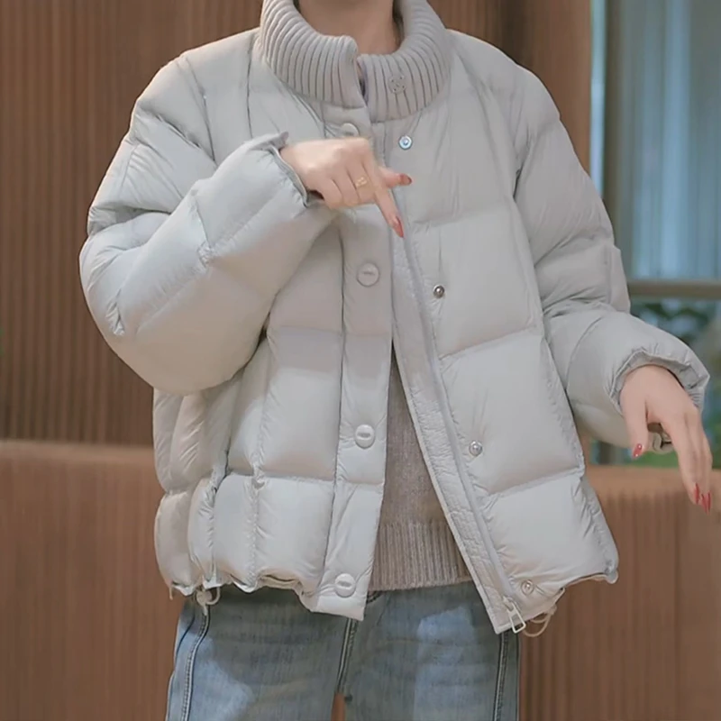 时髦格纹立领棉服2025冬季款设计吸睛简约轻松冬日个性风格