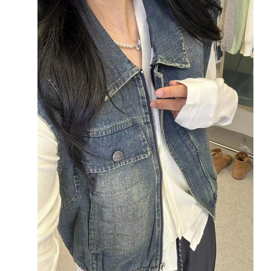 DEZI宝藏衣橱轻翻领百搭女牛仔马甲LS008066