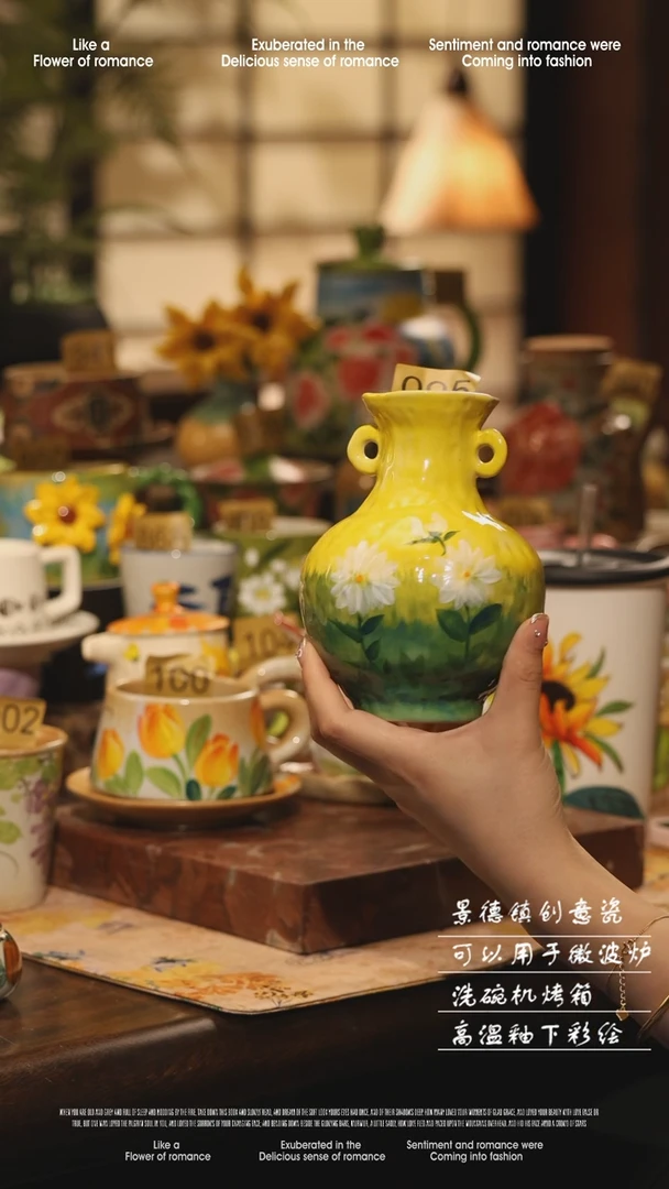 陶瓷景德镇高温手绘釉下彩设计师款式