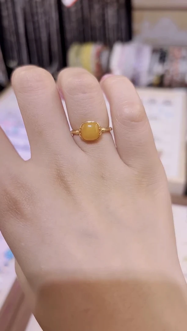 蜜蜡银S925镶嵌戒指蜜蜡戒指