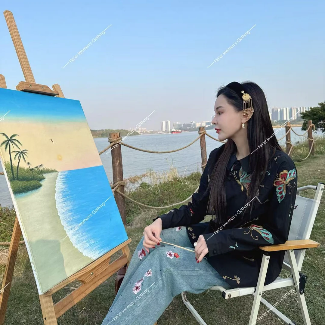 飞儿【化蝶寻花】轻奢设计感刺绣蝴蝶元素衬衫