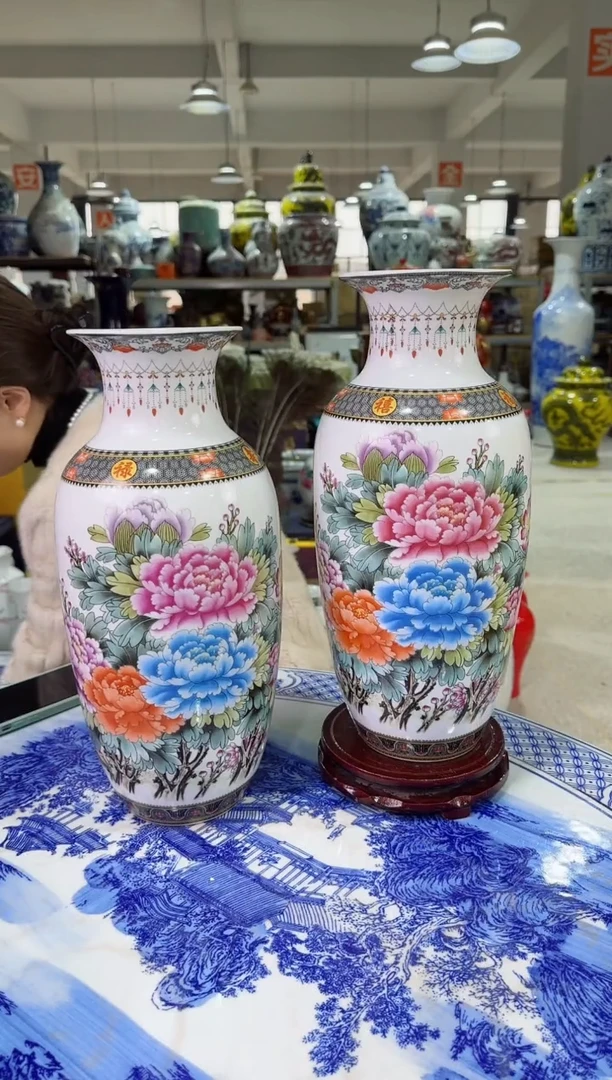 【闪购商品】瓷片国色天香牡丹花花瓶摆件