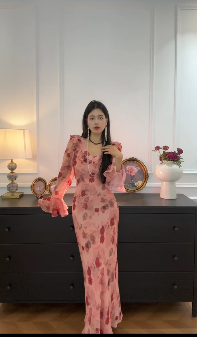 【干枯玫瑰长袖】春款法式玫瑰长款正反两穿女装时尚显瘦轻奢气质