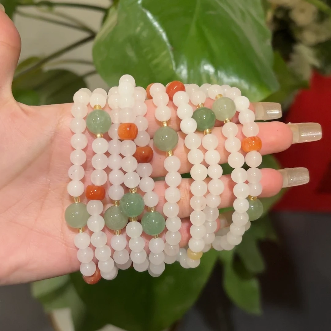 金丝玉手串6mm圆珠手串男女款情侣闺蜜经典时尚多样性拍一发一