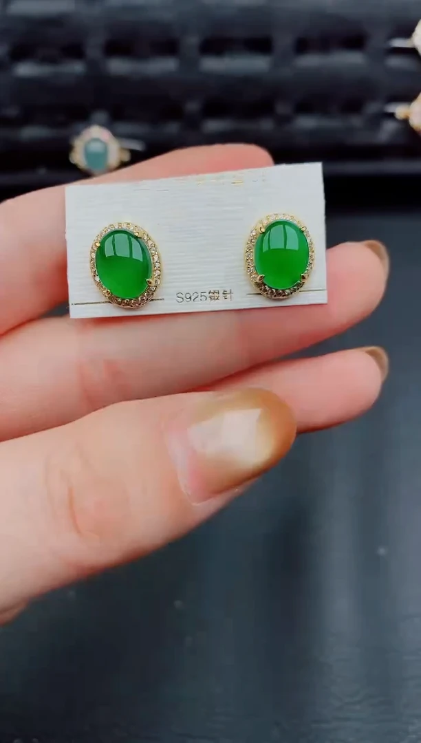 【闪购商品】翡翠耳饰银S925镶嵌天然a货翡翠619