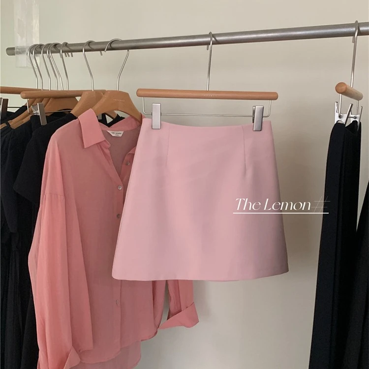 粉色韩系高腰西装半身裙A字短裙显瘦显高2025春季ins小个子裙子女