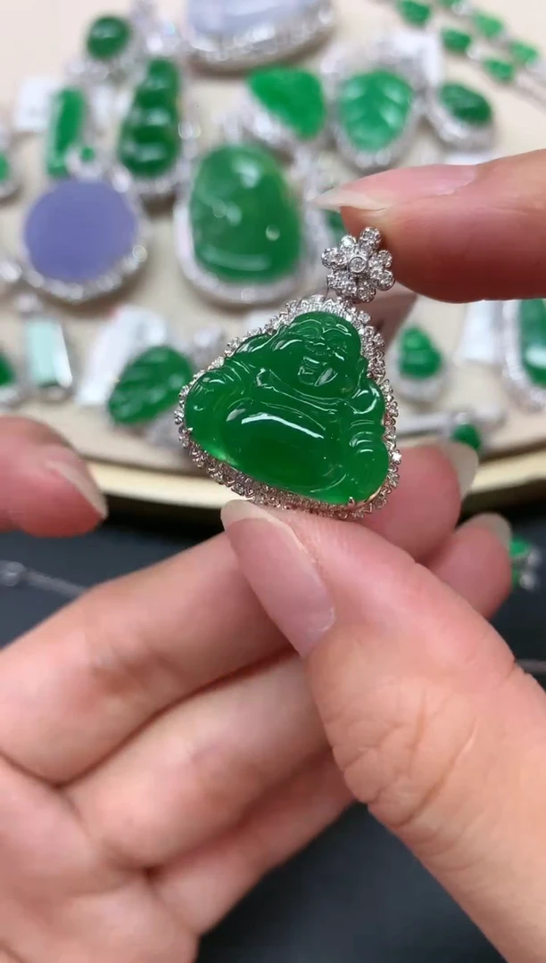 翡翠18K金镶嵌吊坠(不含链)W697|19800