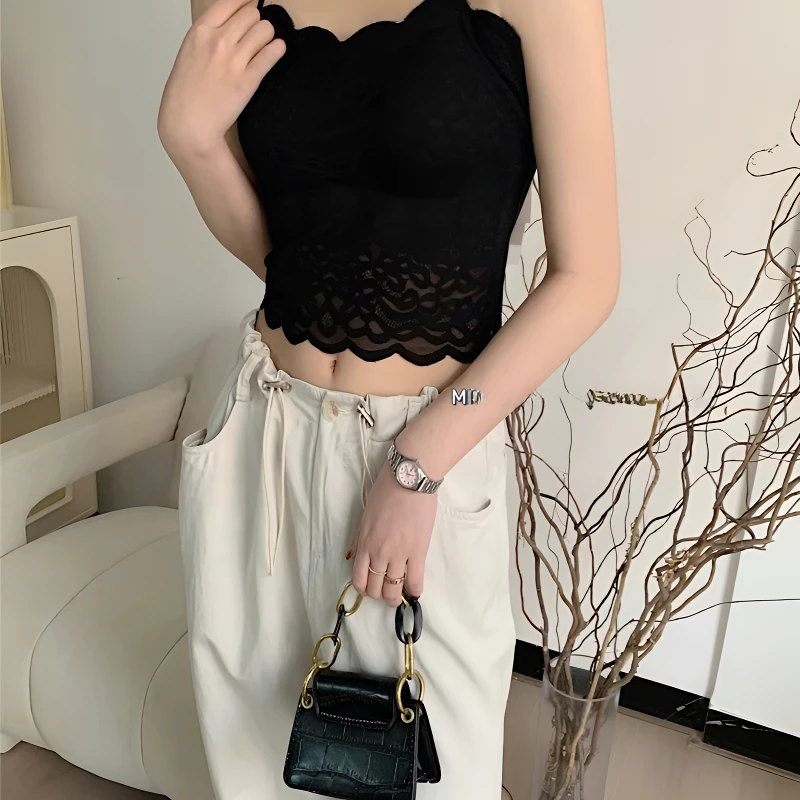 [欣欣]春夏新款百搭蕾丝吊带美背带吊带背心胸垫性感小众女背心