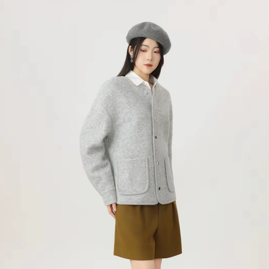 GIRDEAR/哥弟常规圆领法式女厚款毛呢外套百搭翻领140067