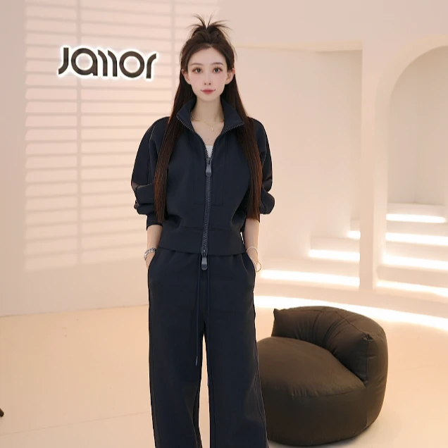 Jamor2025秋季新款设计师休闲百搭气质双拉链两件套