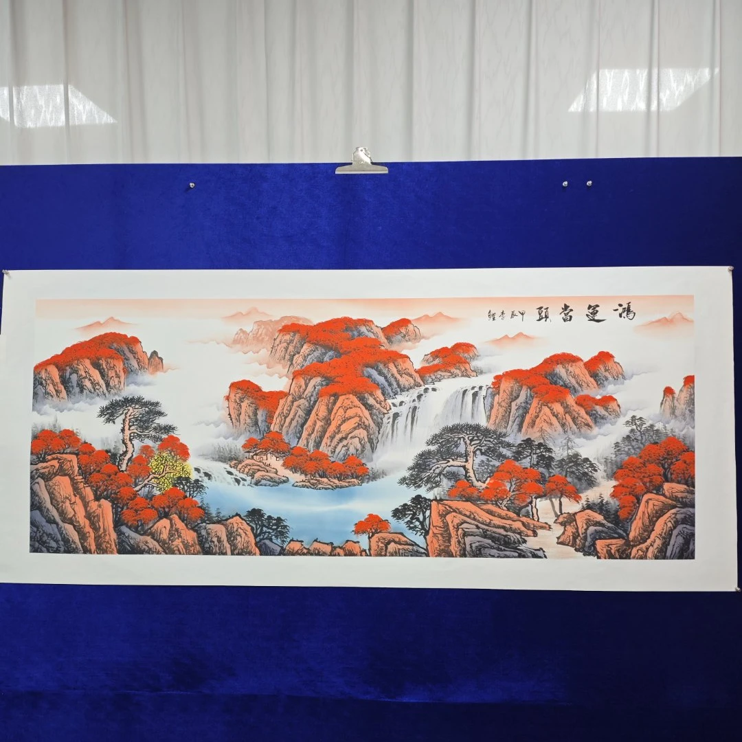 鸿运当头李鲤手绘作品画芯尺寸大红180cm*70cm